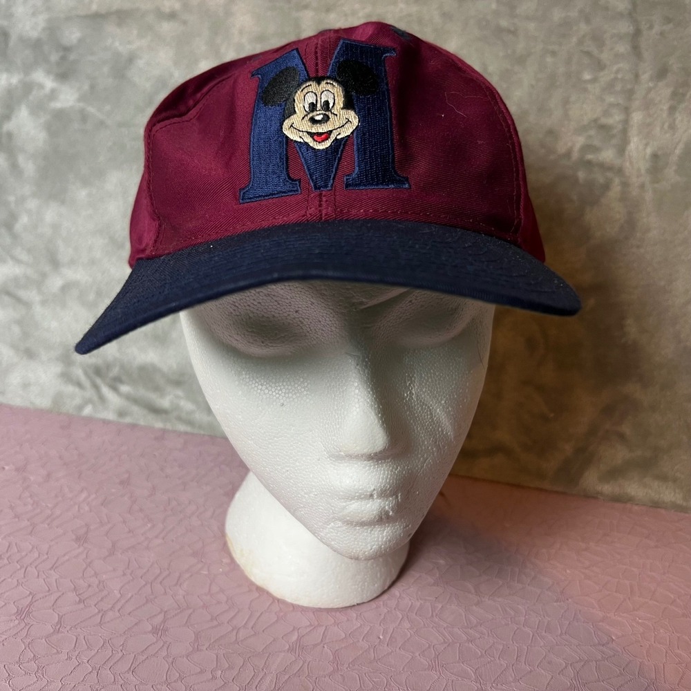 Vintage Disney Mickey Mouse Goofy Hat co Embroidered Snapback‎ Cap Maroon Navy